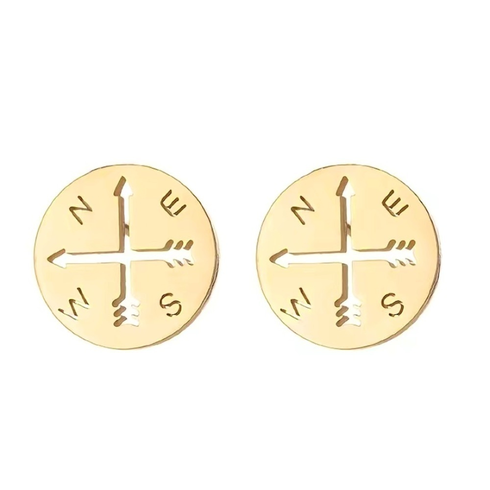 Gold Tone Compass Stud Earrings